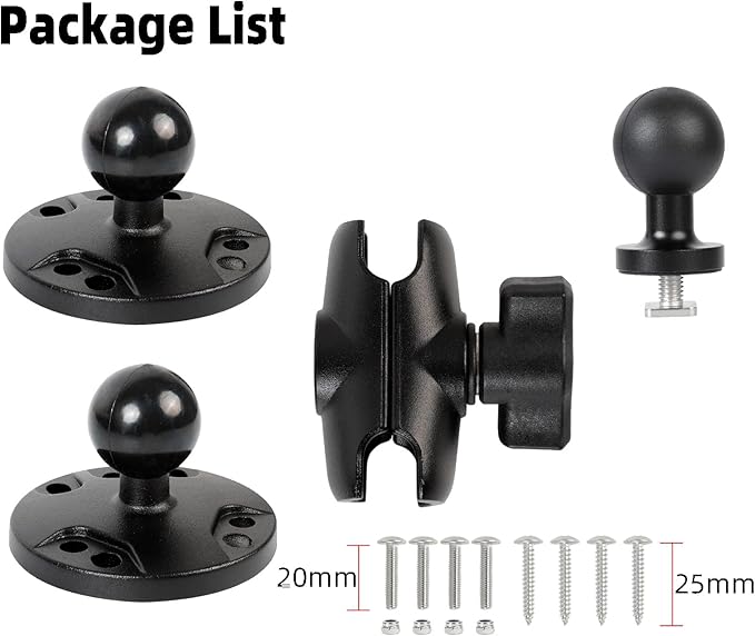 Aluminum 1" Ball Fish Finder Mount for Garmin Striker 4 / Plus 4 / Vivid 4cv, AMPS Hole Round Plates for RAM Mounts/GPS/Boats/Vehicle, T-Bolt Attachment for Track Systems, Lowrance, Humminbird