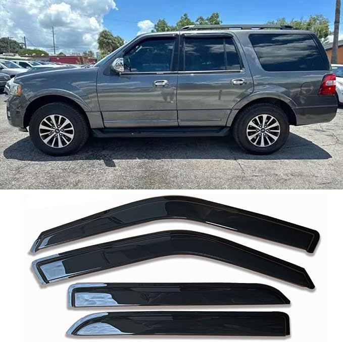 Tape on Car Side Window Visors Vent Window Shade Fit 97-17 Ford Expedition, Sun Rain Guards Wind Deflectors 94233, 4-Piece Set