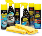 99056 Interior Detailing 8-Piece Kit Includes Carpet and Upholstery Cleaner, Leather Cleaner, Trim Shine, Trim Clean, Premium Glass Cleaner, Power Clean, and Two Microfibers