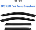 Tape On Window Visors for 2019-2025 Ford Ranger SuperCrew | 4PCS Smoke Rain Guards Wind Deflectors for Ranger SuperCrew 19-25,No Drilling,UV Resistant