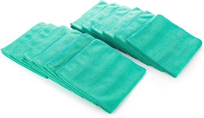 The Pearl - Professional Microfiber Detailing Towel for Ceramic Coating Leveling and Sealant Removal, Safe and Scratch-Free with No Tags, 320gsm, 16in x 16in, Green -12 Pack