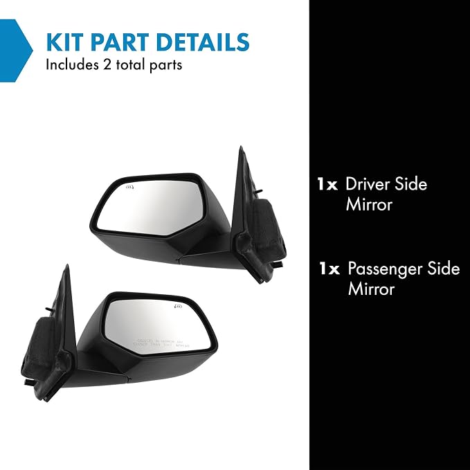 2 Piece Driver and Passenger Side Mirror Assembly Set Electric Adjustment Heated No Memory Black Compatible with 2008-2011 Mazda Tribute MA1320164 MA1321164