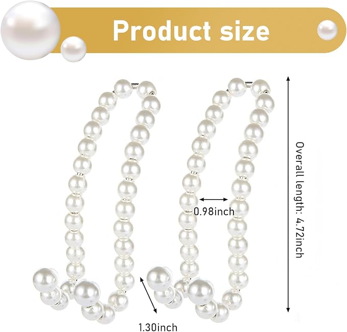 2 PCS Car Bag Hooks, Purse Hook for Car, Pearl Seat Backrest Storage Hook, Cute Auto Interior Decoration Headrest Hanger for Women Girls (White)