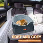 Dog Car Seat for Small & Medium Dogs, Detachable & Washable Booster Seat for Pets Up to 30lbs, Travel Bed with Storage Pockets and Safety Belt – Gray&Black