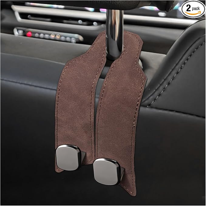 2 PCS Car Purse Hook, Multi Functional Vehicle Seat Back Storage Hooks Interior Accessories, Creative Metal Headrest Hanger Auto Seat Organization for Purses Phones Bags (Brown)