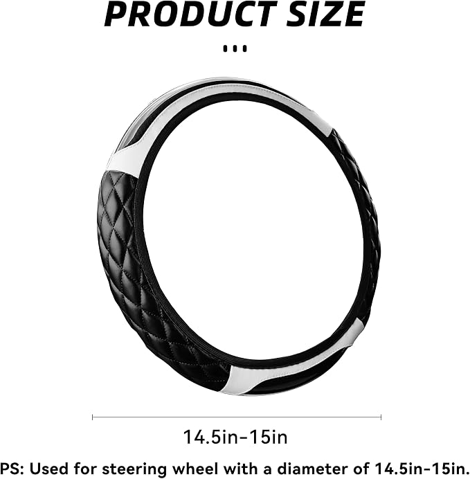 Car Steering Wheel Cover, 14.5-15inch Leather Anti-Slip Car Wheel Cover Protector, Safety Comfortable Desgin, Universal Auto Steering Wheels Accessories for Cars Truck SUV (White)