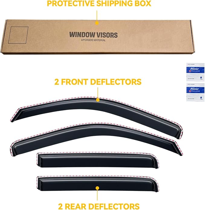 in-Channel Rain Guards for 2022-2026 Nissan Frontier Crew Cab, Window Visor Shields Vent Deflector Shade Wind Dark Smoke 2023 2024 22 23 24 25, Tape-On Outside-Mount, 4PCS