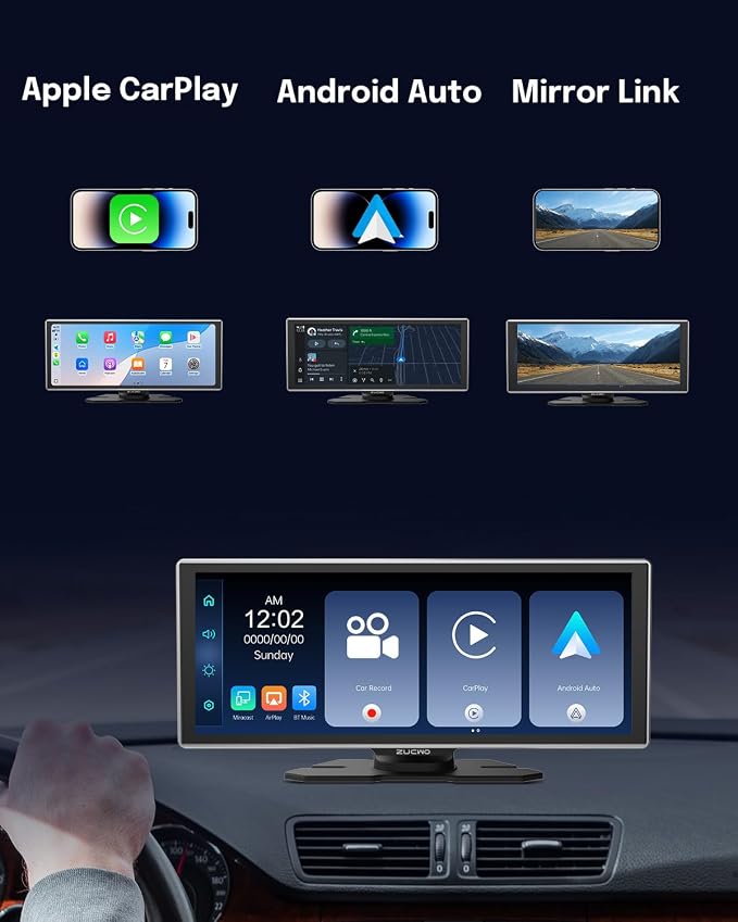 11.26 Inch Wireless CarPlay Screen for Car, Apple CarPlay & Android Auto Touch Screen for Car, Bluetooth, BT Music, Navigation, Car Record for Vehicles (Black)