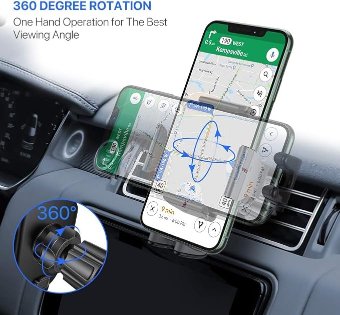 Phone Holders for Your Car with Metal Hook Clip, Air Vent Cell Phone Car Mount, Hands Free Universal Automobile Cradle Fit for iPhone Android and All Smartphones, Classic Black