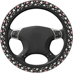 Universal 15 Inch Steering Wheel Cover, Pink & White Skull Pattern Non-Slip Neoprene Auto Car Wrap, Breathable & Durable Interior Protector for Most Vehicles, Cars, SUVs, and Trucks