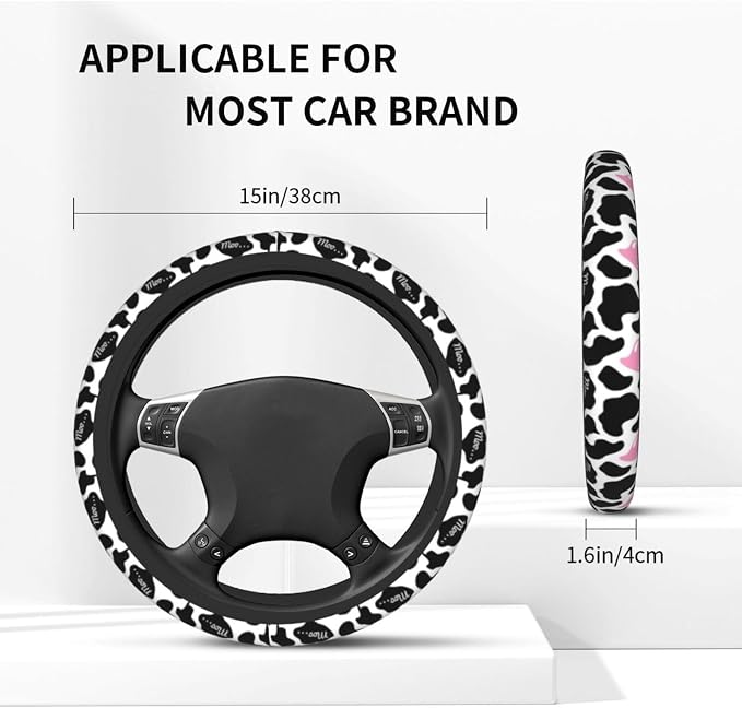Cow Pink Print Cute Country Rustic Farmhouse Steering Wheel Cover Car Accessories Cute for Women Girls Girly Universal 15 Inch Neoprene Auto Interior Decor Anti Slip Car Truck Protector