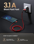 AINOPE USB C Cord 3.1A Fast Charge, [2-Pack, 6.6ft] Type C Charging Cable Right Angle, Resistant Nylon Braided USB-A to USB-C Charge Compatible Galaxy S10 S9 S8 Plus S21, V30,V20,G6, Type C Charger