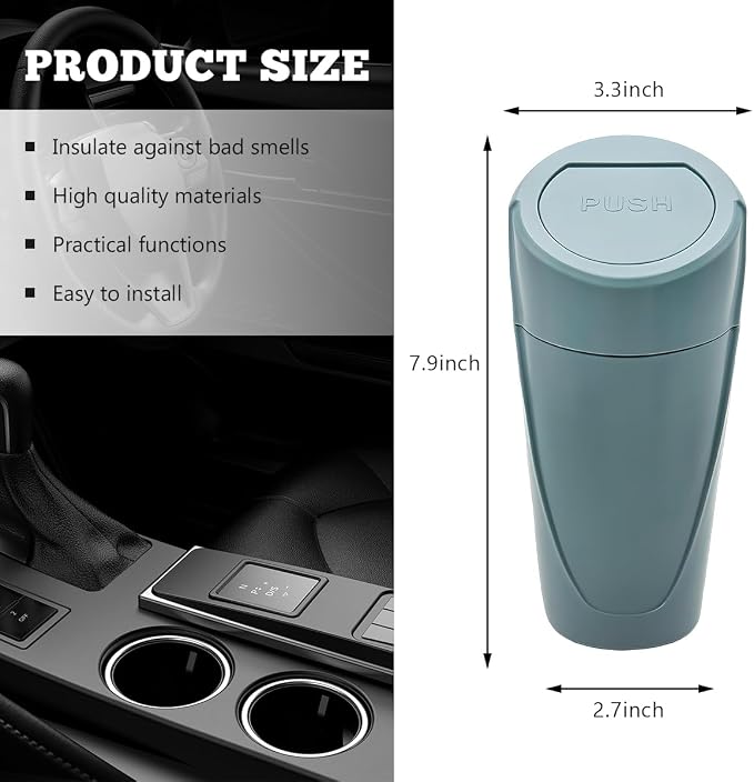 Car Trash Can Bin with Lid, Mini Vehicle Cup Holder Organizer Leakproof Garbage Bin, Waterproof Cup Type Trash Can Multi-Function Storage Container for RV Home Office (Black Green)