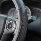 White Steering Wheel Cover - Dotted Comfort Polyester Grip on Stitched Synthetic Leather, White/Black