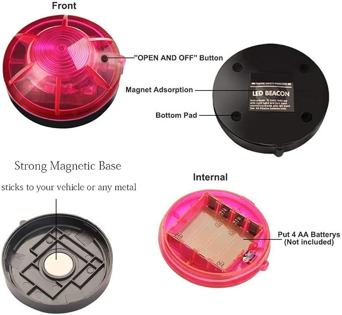 LED Road Flares Roadside Flashing Emergency Lights Beacon with Magnetic Base for Vehicle and Outdoor Sports..(scarlet)