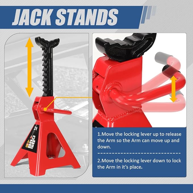 2 Ton Floor Jack with Jack Stands, Heavy Duty Steel Hydraulic Racing Floor Jack with Single Piston Quick Lift Pump, Hydraulic Trolley Service Car Jack, Red/Black