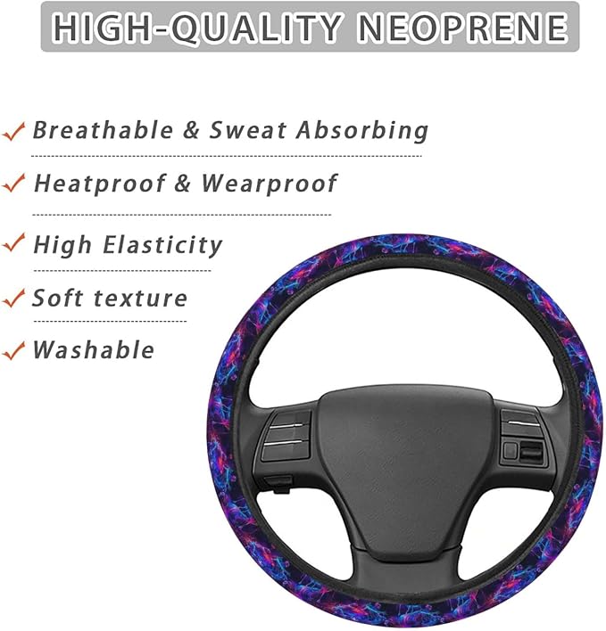 Neon Magic Mushroom Skull Steering Wheel Covers Anti-Slip Elasticity Car Accessories Steering Wheel Protector Universal 15 Inch for Cars SUV Vehicle Truck