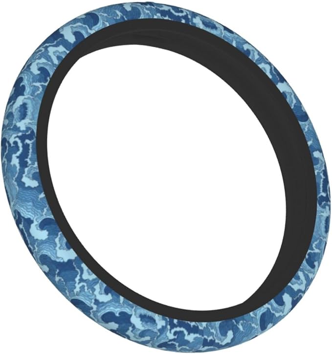 Waves Japan Blue Steering Wheel Cover Car Accessories Cute for Women Girls Girly Universal 15 Inch Neoprene Auto Interior Decor Anti Slip Car Truck Protector