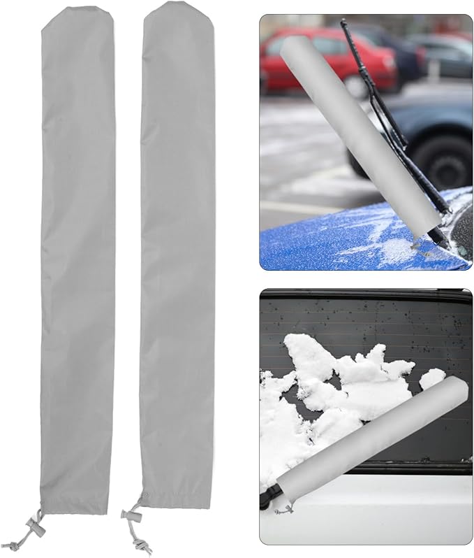 2Pcs Windshield Wiper Blade Cover, 25.5x3.9in Polyester RV Windshield Wiper Blade Protector, Gray Wiper Blade Protector, Waterproof Rainproof Bird Droppings Wiper Cover for Car SUV Truck