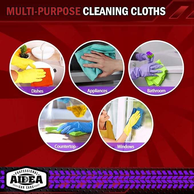 AIDEA Microfiber Cleaning Cloth, 800PK, Microfiber Towels for Cars, Shop Towels Cleaning Rags, Premium Wash Cloths, Absorbent Towel for SUVs, House, Kitchen, Commercial, Cleaning Supplies 12×12"