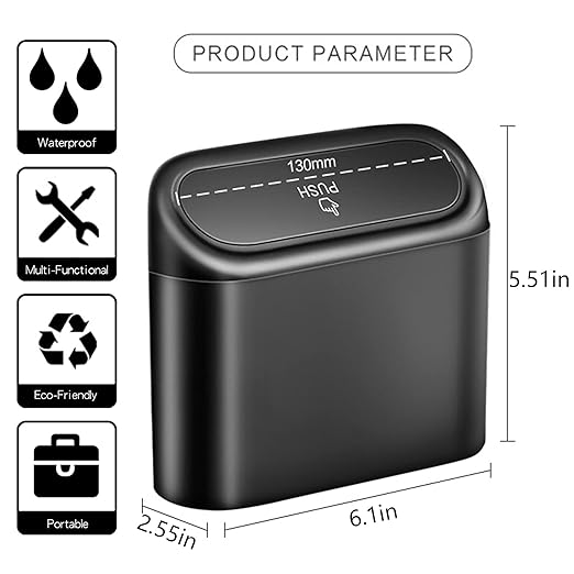 Car Trash Can Bin with Lid - 2 Packs Universal Black Vehicle Mini Leakproof Garbage Can Bin with 40pcs Trash Bags Car Organizers and Storage for Front Back Seat Accessories for Auto Office Home