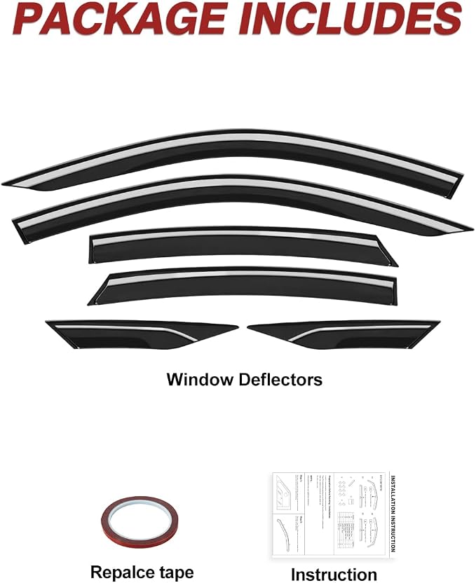 Window Rain Guards Fit for Honda Civic Sedan 2016-2021 | Premium Rain Protection + Fresh Air Ventilation | 6-Pcs Coverage Set | Thicker Acrylic Outside-Mount | Dark Smoke No-Drill Install
