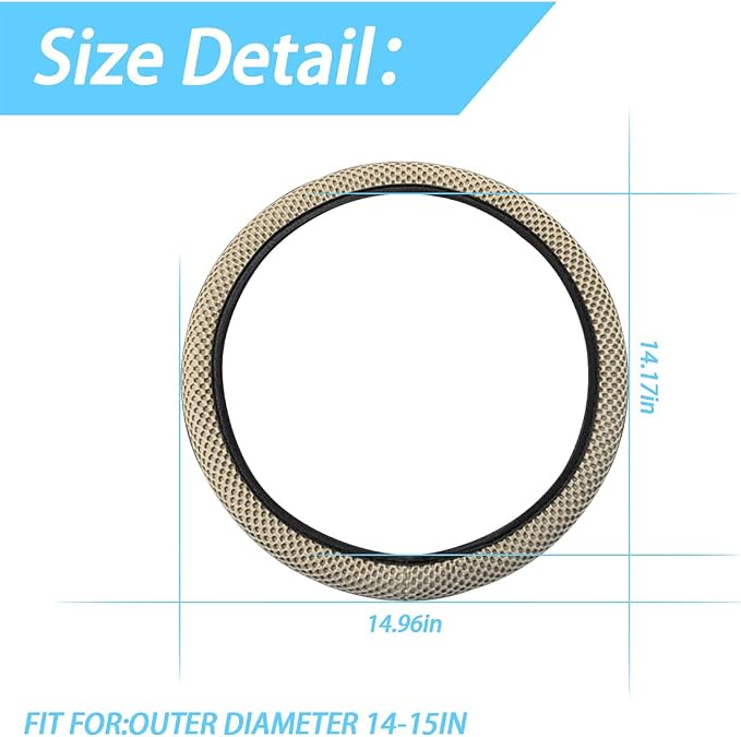 Elastic Stretch Steering Wheel Cover, Universal 15 Inch Automotive Steering Wheel Cover, Microfiber Breathable Ice Silk, Anti-Slip, Odorless, Easy Carry,Warm in Winter and Cool in Summer (Beige)