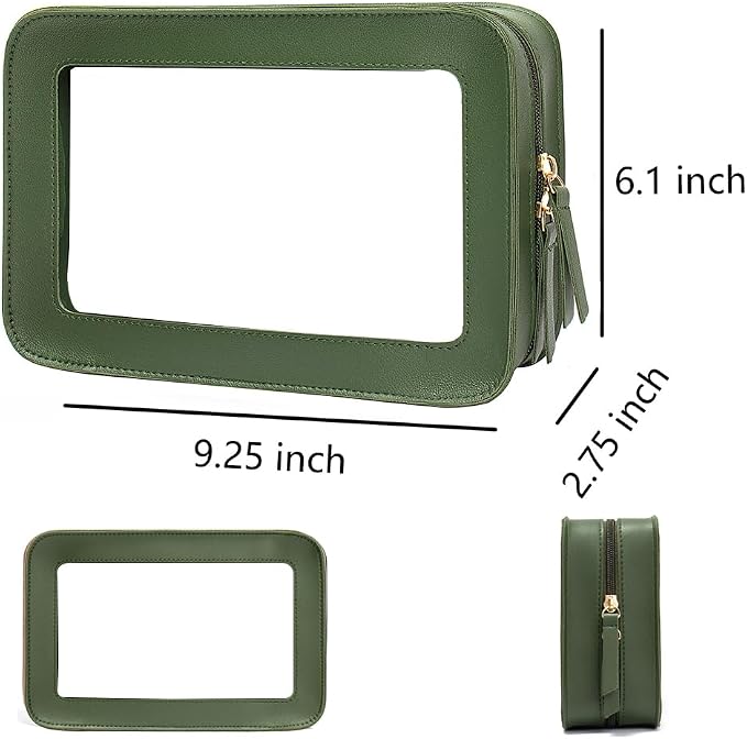 Clear Makeup Bag, Green Travel Makeup Pouch Toiletry Bag for Women Waterproof Small Cosmetic Bag Case Small Make Up Bag with Zipper Car Organizer Car Essentials for Women Men