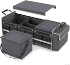 Large Trunk Organizer for SUV with Premium Portable Cooler Bag, Car Organizers and Storage with Foldable Cover, Collapsible Car Trunk Organizer for Truck, Adjustable Securing Straps, 90L+20L, Gray-C