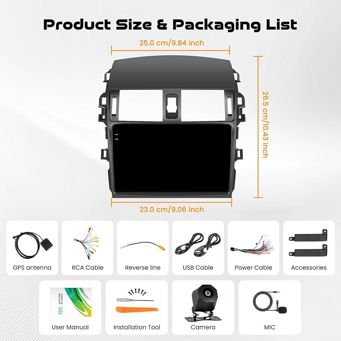 4GB+128GB Car Stereo for Toyota Corolla (2009-2013) 9-Inch in-Cell Touchscreen 720x1280P Android Car Radio Wireless CarPlay Android Auto FM BT WiFi