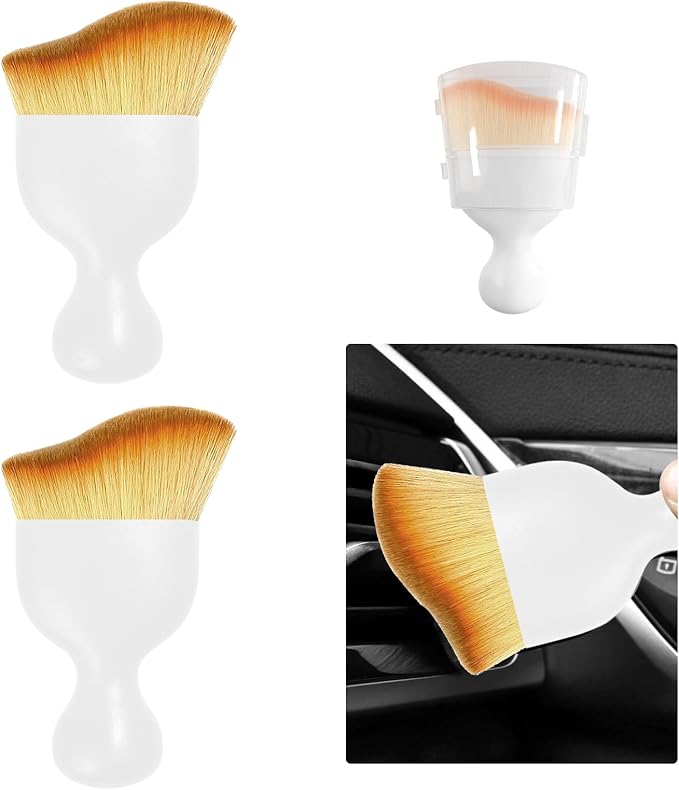2 PCS Car Detailing Brush, Curved Soft Bristles Auto Removal Dust Collectors, Universal Vehicle Dashboard, Air Conditioner Vents etc Interior Cleaning Tool Accessories (White)