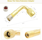 Tire Valve Extension Set, 2 Pieces 8.25 Inch Flexible Valve Stem Extension Adaptor with 2 Pieces 90 Degree Brass Tire Valve Extension Adaptor Compatible for Cars Truck Motorcycle Bike Scooter