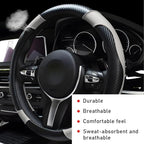 Car Steering Wheel Cover, 15 Inch Leather Breathable Auto Steering Wheel Protector, Comfortable Non-Slip Vehicle Steering Wheel Covers, Universal Car Accessories (White, with Lining)