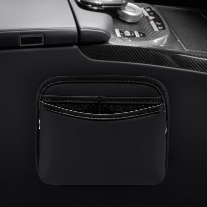 Car Seat Side Pocket Organizer, PU Leather Pouch Bag for Car Seat, Door, Window, Console, Registration Wallet Cards Trash Phone Sunglasses Holder Pocket for Auto