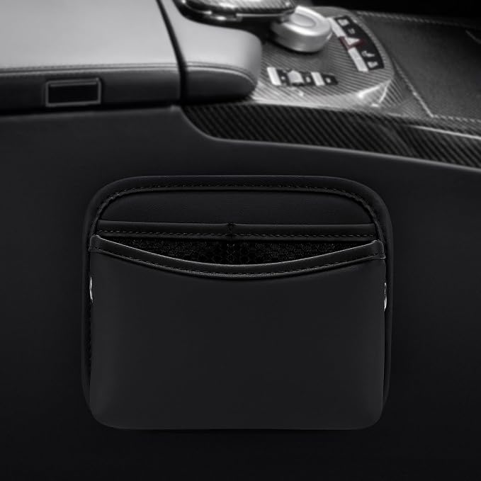 Car Seat Side Pocket Organizer, PU Leather Pouch Bag for Car Seat, Door, Window, Console, Registration Wallet Cards Trash Phone Sunglasses Holder Pocket for Auto