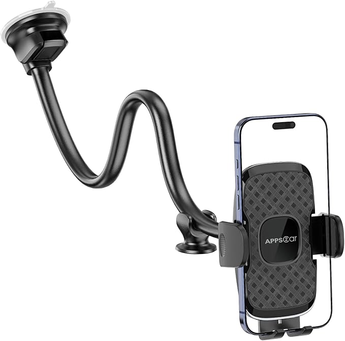 14'' Gooseneck Car Phone Holder,Heavy Duty Phone Holder for Truck, [Flexibile Long Arm] [Anti Shake stabilizer] Windshield Car Phone Mount Suction Cup,Fit for iPhone, Samsung (Black Plaid)