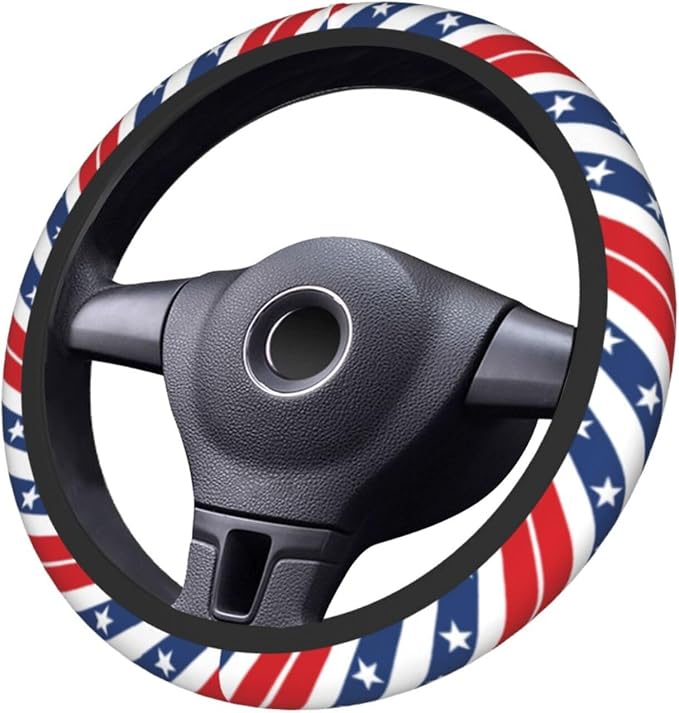 American Flag USA Patriotism Steering Wheel Cover Car Accessories Cute for Women Girls Girly Universal 15 Inch Neoprene Auto Interior Decor Anti Slip Car Truck Protector