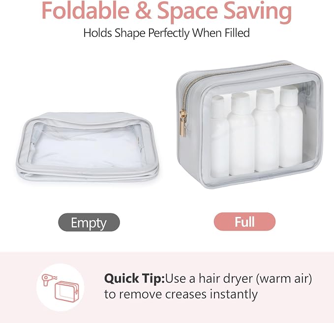 Clear Makeup Bag - TSA Approved Toiletry Bag for Carry-on & Checked Luggage, Water Resistant Car Storage Organizer with Reinforced Seams