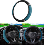 Bling Car Steering Wheel Cover, 15 Inch Rhinestones Soft Leather Elastic Steering Wheel Protector, Sparkly Crystal Diamond for Women Girls (Black Green)