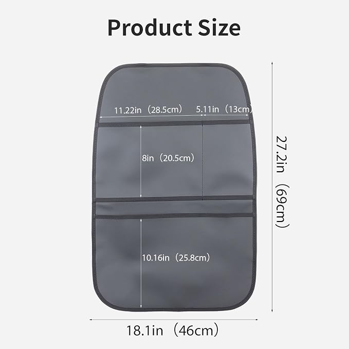 Kick Mat Back Seat Protector Waterproof Leather Car Seat Back Organizers Cover with 3 Storage Pockets for Kids Pets SUV Sedan Minivan Truck Car Travel Accessories (Black 2-Pack)