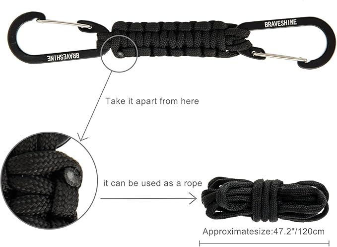 Paracord Keychain Carabiner Clip, D Ring Lanyard Hanger Stroller Hook for Water Bottle, Key, Backpacks, Men, Women