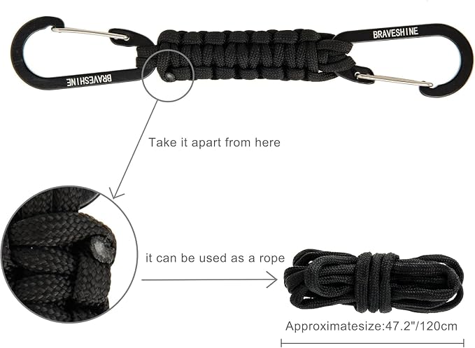 Paracord Keychain Carabiner Clip, D Ring Lanyard Hanger Stroller Hook for Water Bottle, Key, Backpacks, Men, Women
