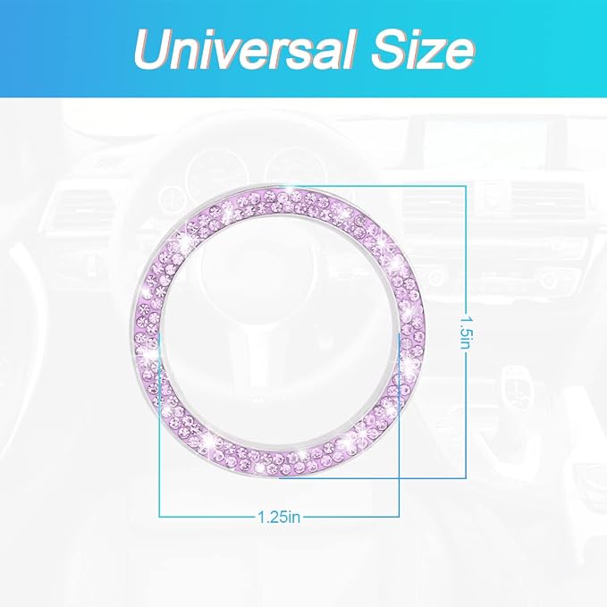 Car Bling Crystal Rhinestone Engine Start Ring Decals, 2 Pack Car Push Start Button Cover/Sticker, Key Ignition Knob Bling Ring, Sparkling Car Interior Accessories(Double Light Purple)