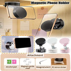 Foldable Magnetic Vacuum Phone Holder, 360° Electric Suction Car Mount, Double-Sided Swivel Stand for Car, Mirror, Gym, Kitchen, Hands-Free Portable Phone Holder (Pink)