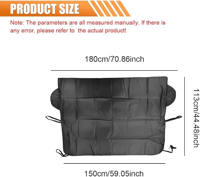 Car Windshield Ice and Snow Cover, 71" × 44.5" Waterproof Heavy Duty Oxford Fabric Auto Window Sunshade Cover, Universal Vehicle Exterior Protective Accessories for Sedan, SUV, Truck (Black)