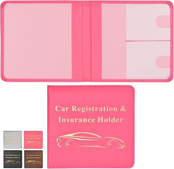 Car Registration and Insurance Holder, Vehicle Glove Box Car Organizer Men Women Wallet Accessories Case for Cards, Essential Document, Driver License, Hot Pink