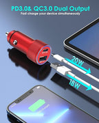 2 Pack USB C Car Charger,Dual USB A & USBC Car Charger Fast Charging,PD/QC Car Phone Charger USB C Cigarette Lighter Adapter for iPhone 17/16/15/14/13/12/11 Pro Max,iPad,Galaxy S26/25,Android and more