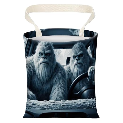 Cute Car Trash Can, Hanging Canvas Car Back Seat Organizer and Storage Bag, Funny Car Trash Bag for Travelling, Outdoor Cool Yeti Pattern