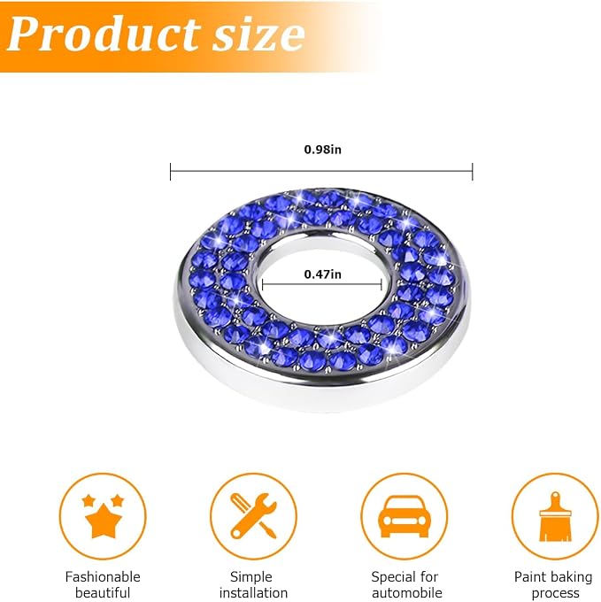 4 Pcs Bling Car Inner Door Lock Covers, Crystal Pull Rod Bolt Stickers, Sparkly Rhinestones Auto Door Bolt Decorations, Vehicle Lock Pin Cap Decors for C Class C200L GLC260 C260L (Blue)