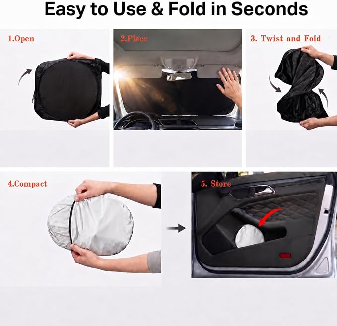Car Windshield Sun Shade, Universal Fit Compact Sedan SUV, Sport Silver | 59 x 27.5" Car Sun Visor, Foldable Front Window Sunshade, UV Heat Protection, Cute Eyes Series